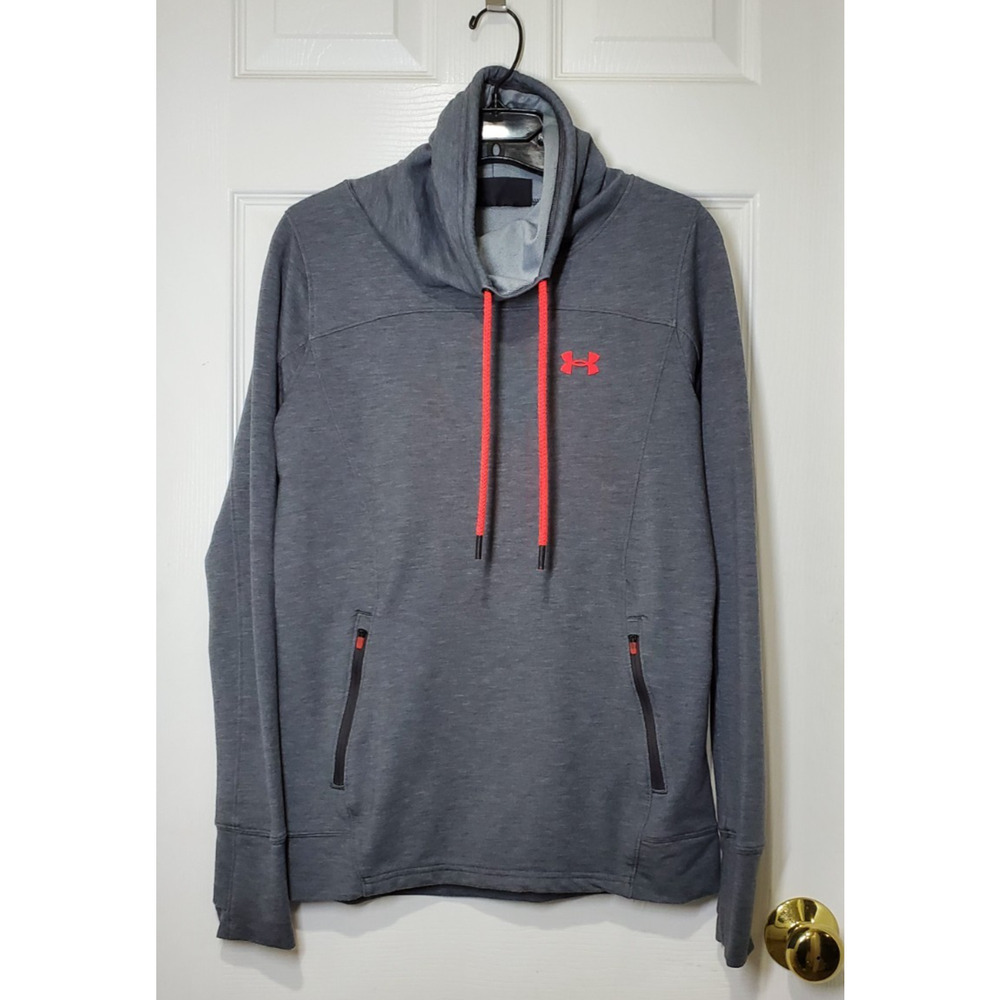 Under Armour Loose Fit Funnel Neck Pullover Women S Gray Orange Drawstrings